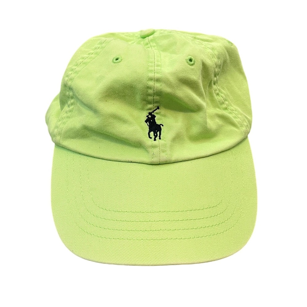 Vintage Polo‎ Ralph Lauren Baseball Cap Hat Neon Green Leather Strap Pony Logo